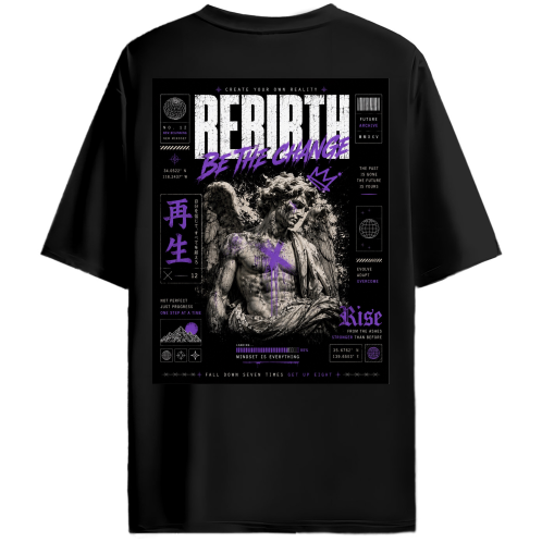 Rebirth Oversized T-Shirt for Men & Women | Premium Cotton Drop Shoulder T-Shirt - Back View