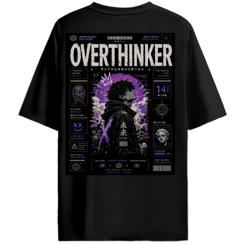 Overthinker Oversized T-Shirt for Men & Women | Minimalist Graphic Streetwear Tee - Back View