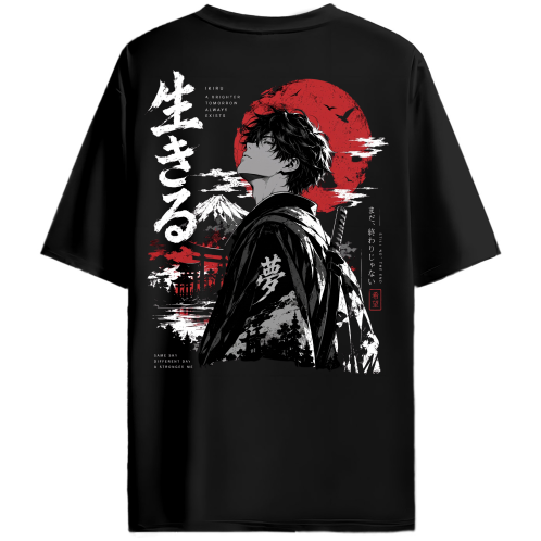 Ikigai Samurai Oversized T-Shirt for Men & Women | Japanese Anime Premium Streetwear - Back View