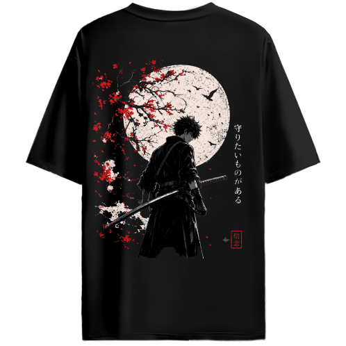 Moon Samurai Oversized T-Shirt for Men & Women | Japanese Anime Premium Streetwear - Back View