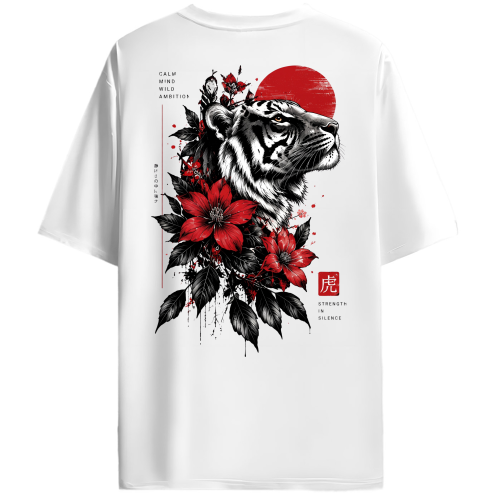 Tiger Blossom Oversized T-Shirt for Men & Women | Premium Cotton Drop Shoulder T-Shirt - Back View