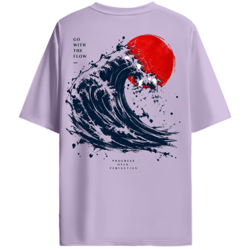 Go With The Flow Oversized T-Shirt for Men & Women | Premium Cotton Drop Shoulder T-Shirt - Back View